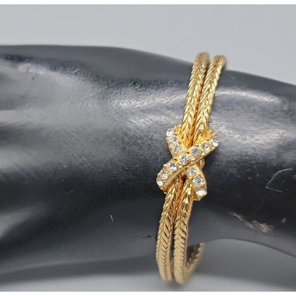 Crystal X Bracelet Double 6.5" Strand Cable Chain Gold Tone High End Fashion - Picture 1 of 11